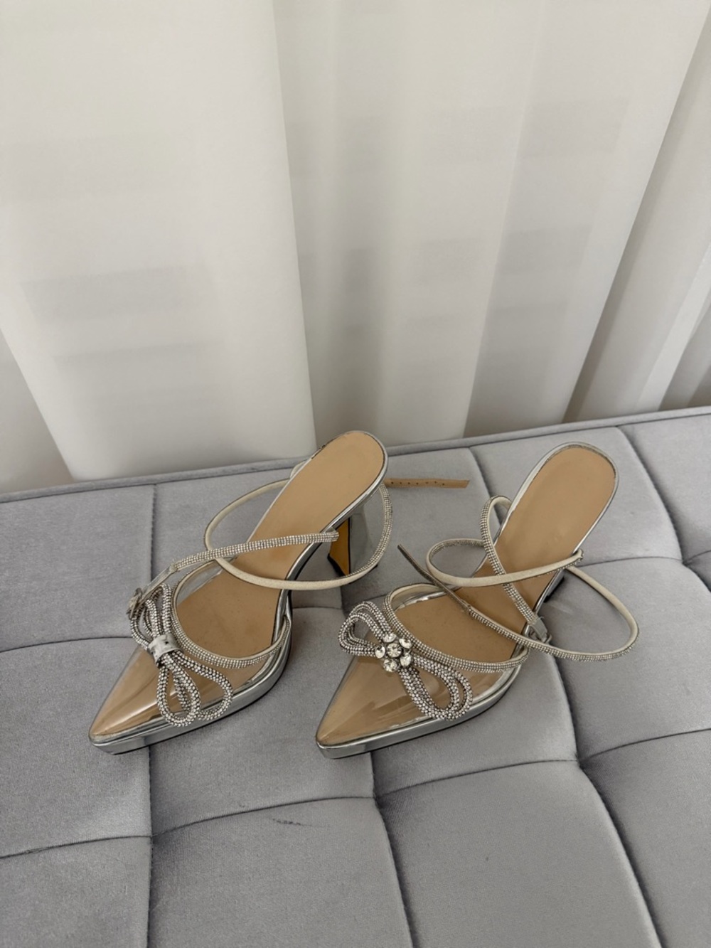 Silver Rhinestone Platform Mule Heels - Picture 3 of 6